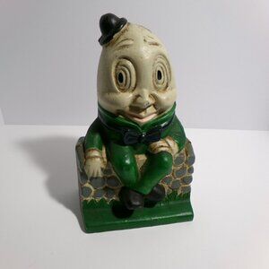 ANTIQUE HAND PAINTED CAST IRON 10'' HUMPTY DUMPTY FIGURINE BANK